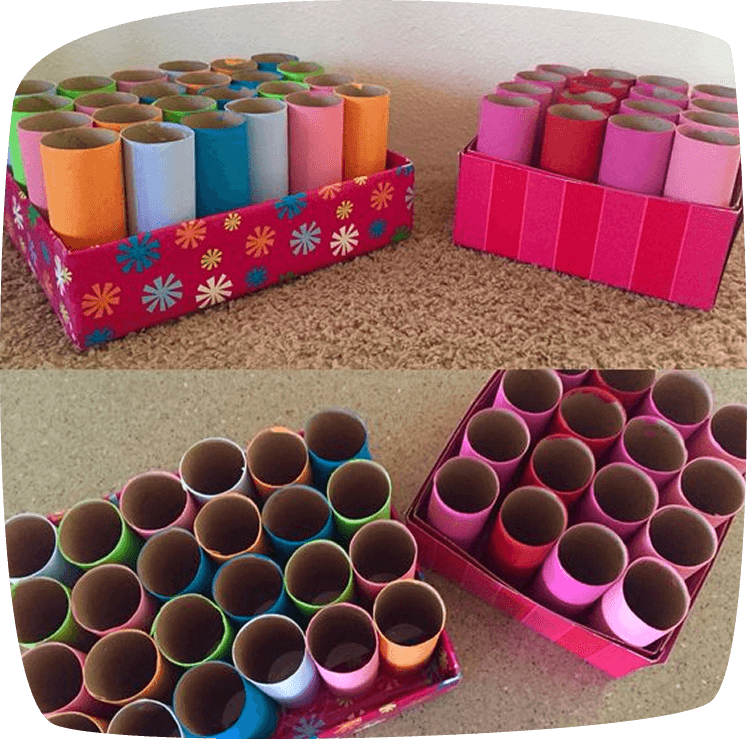 pencil holder made with cardboard rolls